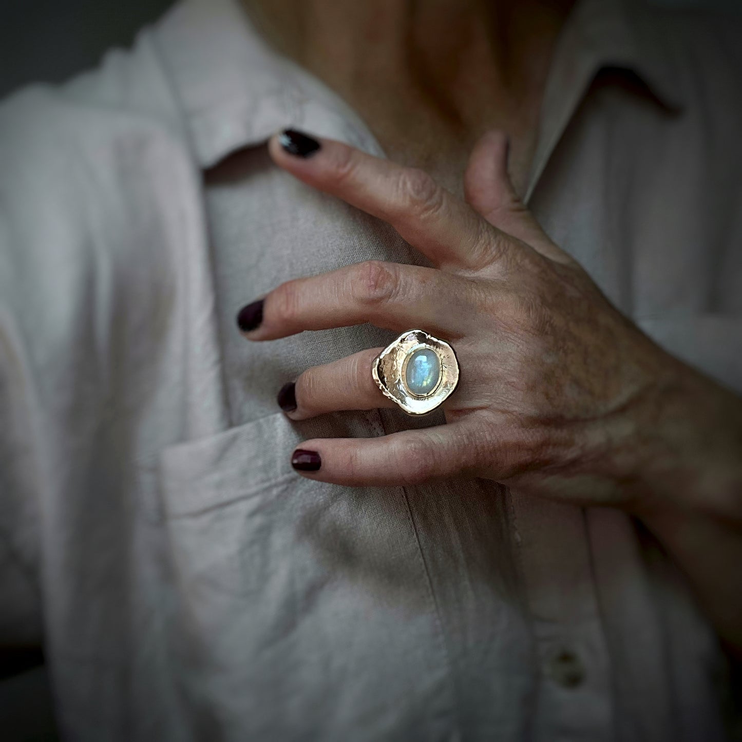 Rainbow Moonstone + Bronze Ring