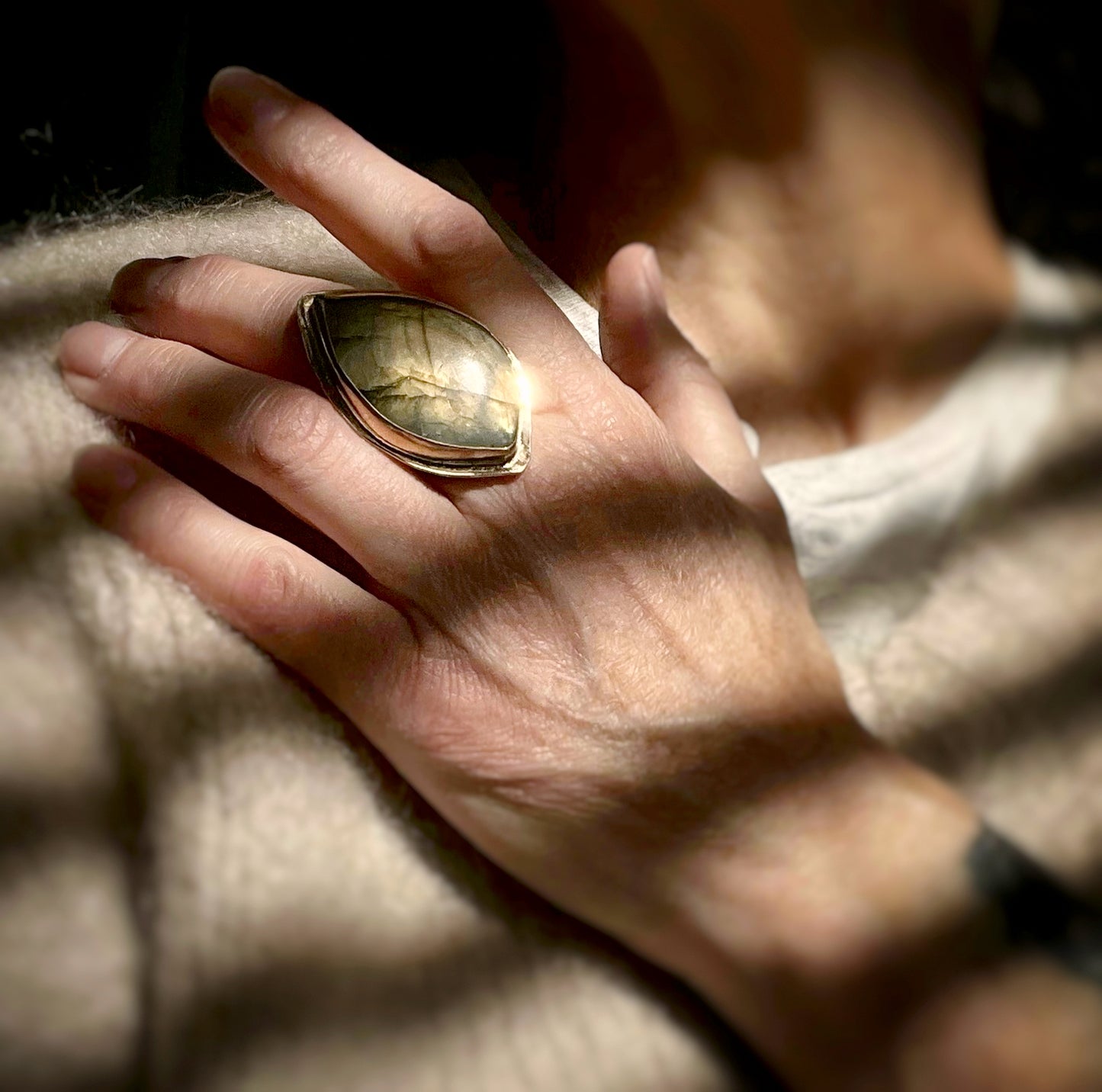 Labradorite + Bronze Ring