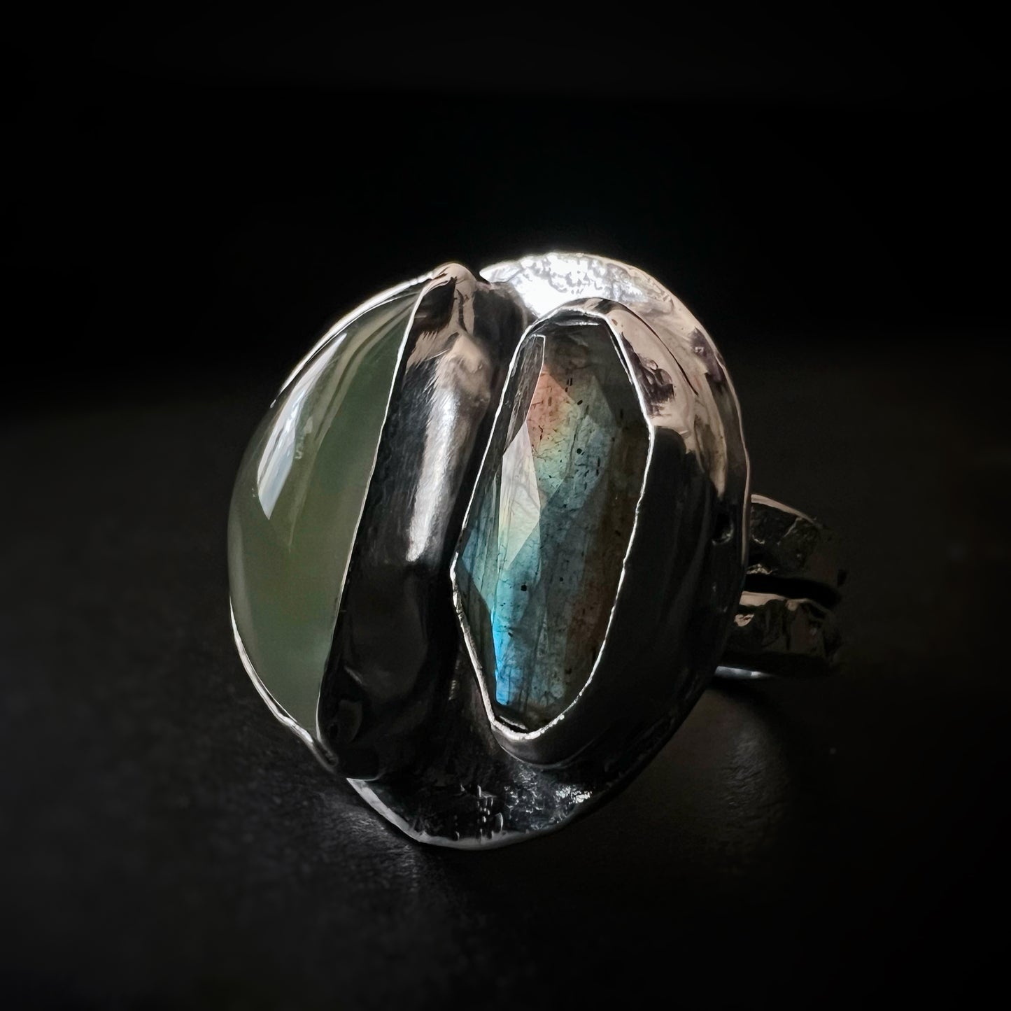 Prenhite + Labradorite Ring