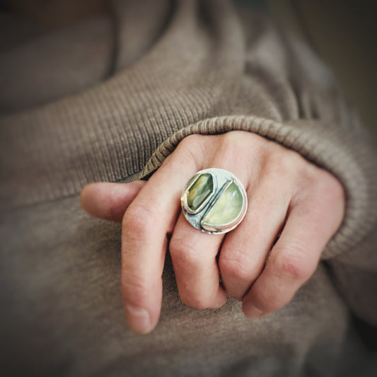 Prenhite + Labradorite Ring