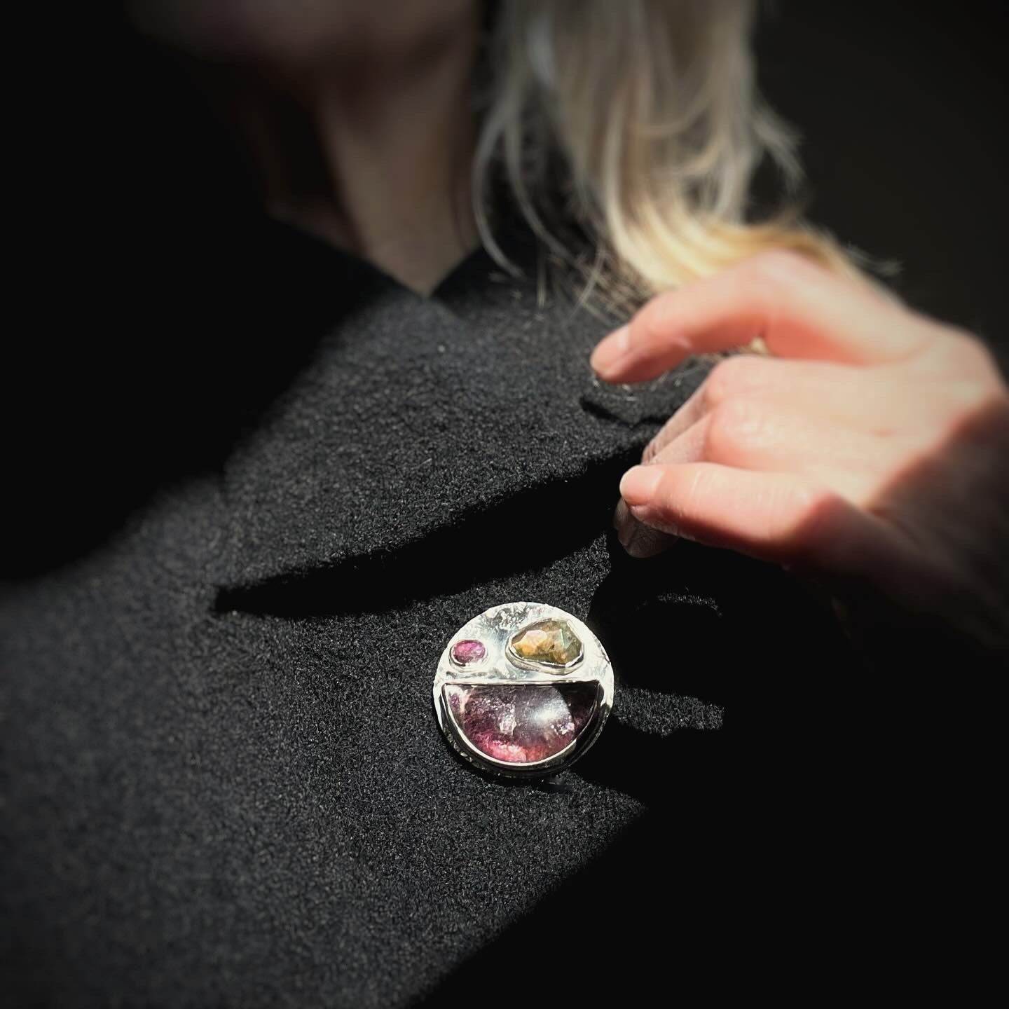Lepidolite, Labradorite + Ruby Pendant/Brooch