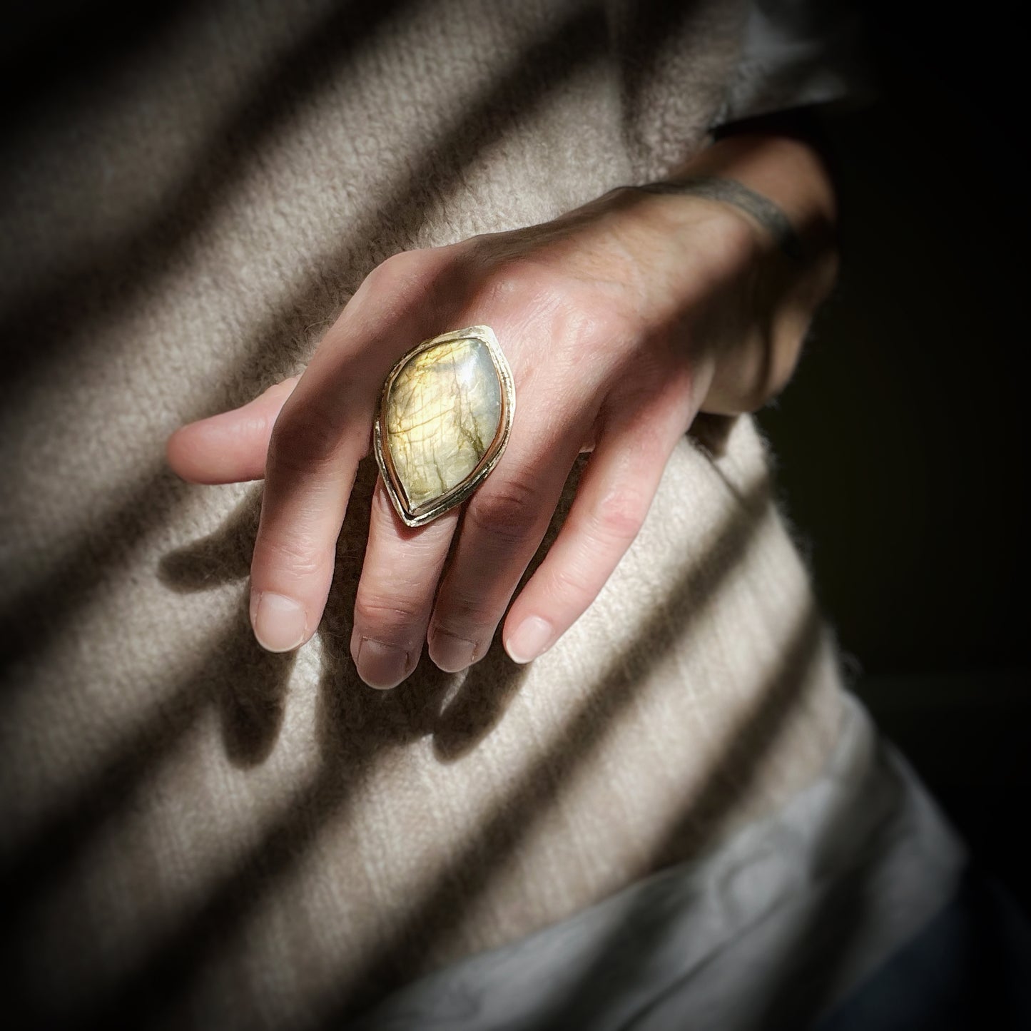 Labradorite + Bronze Ring