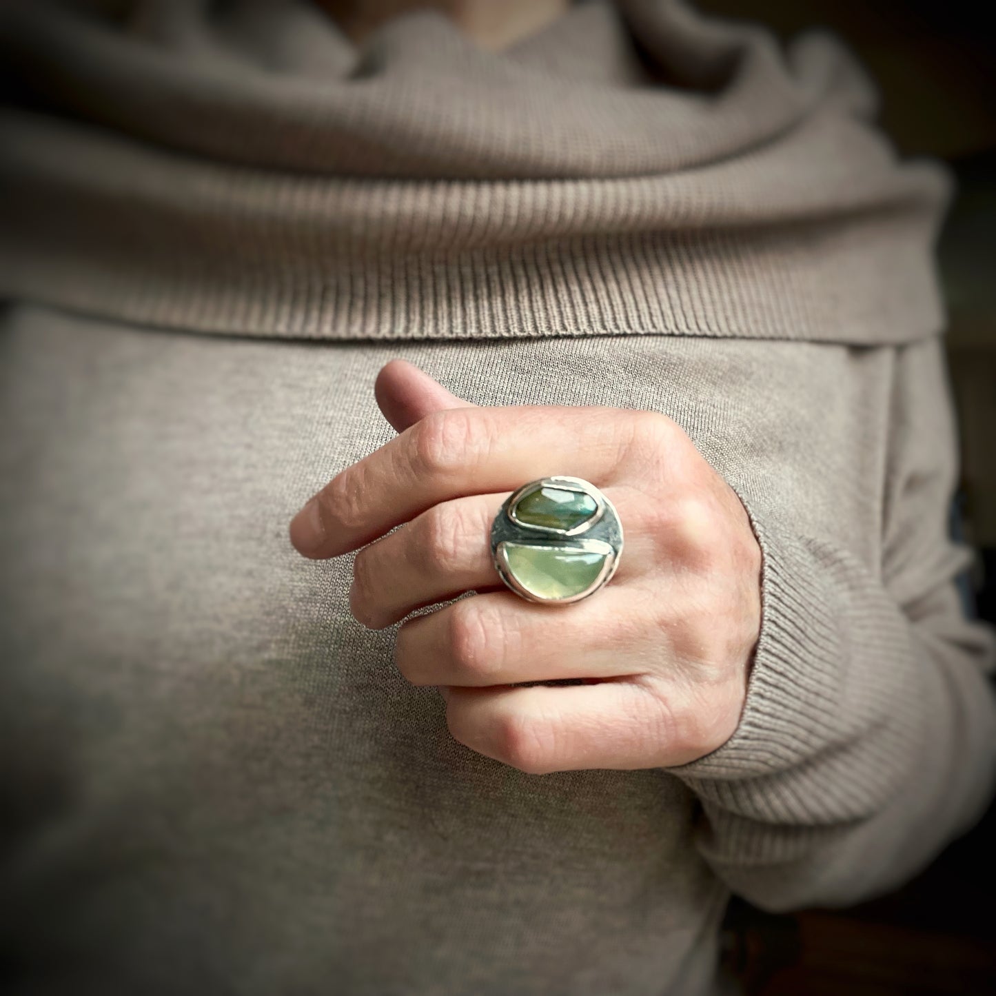 Prenhite + Labradorite Ring