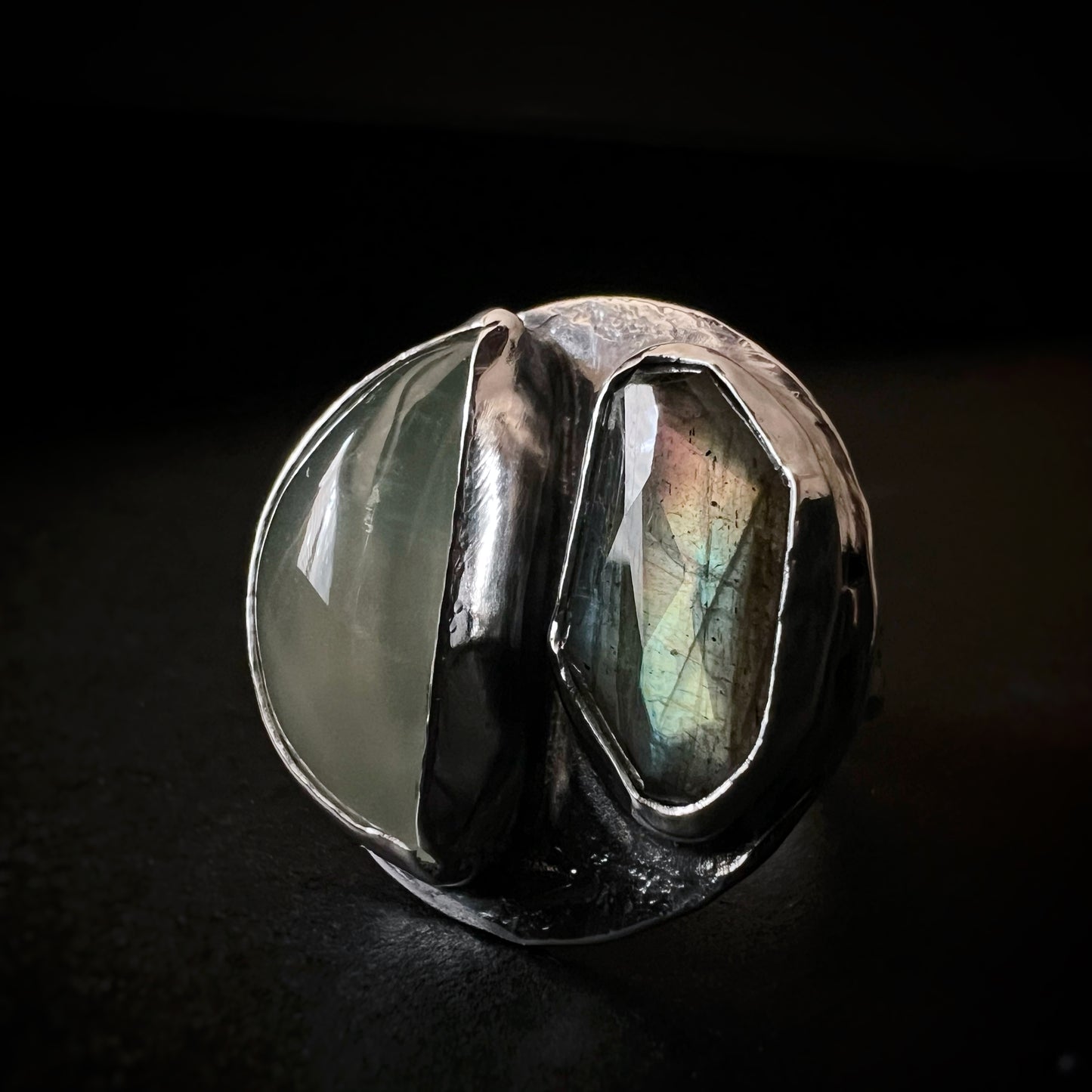Prenhite + Labradorite Ring