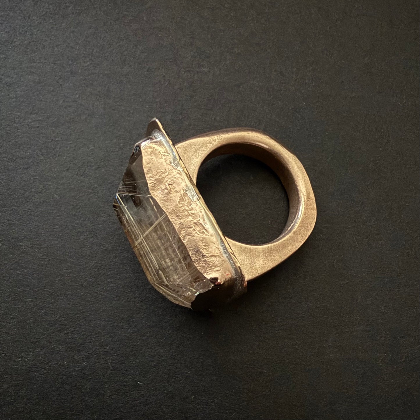 Rutilated Quartz Over Snakeskin Bronze Ring