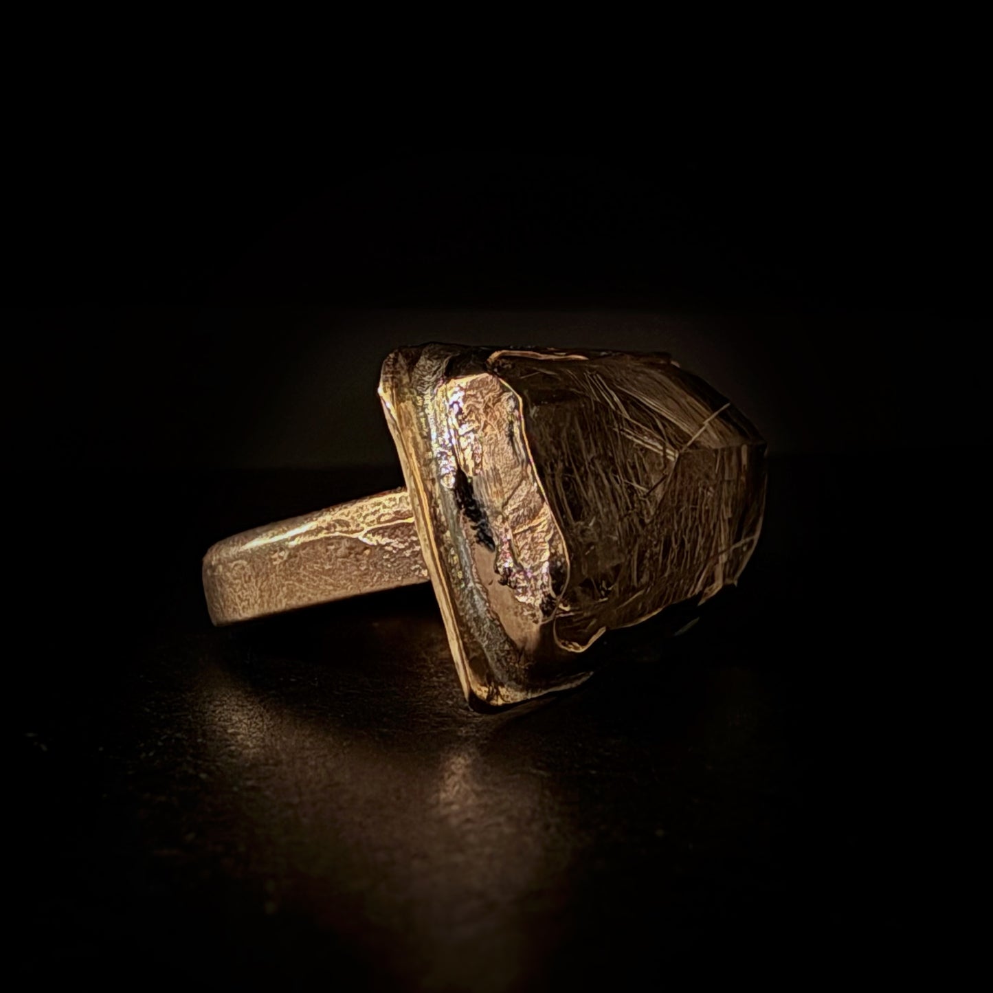 Rutilated Quartz Over Snakeskin Bronze Ring