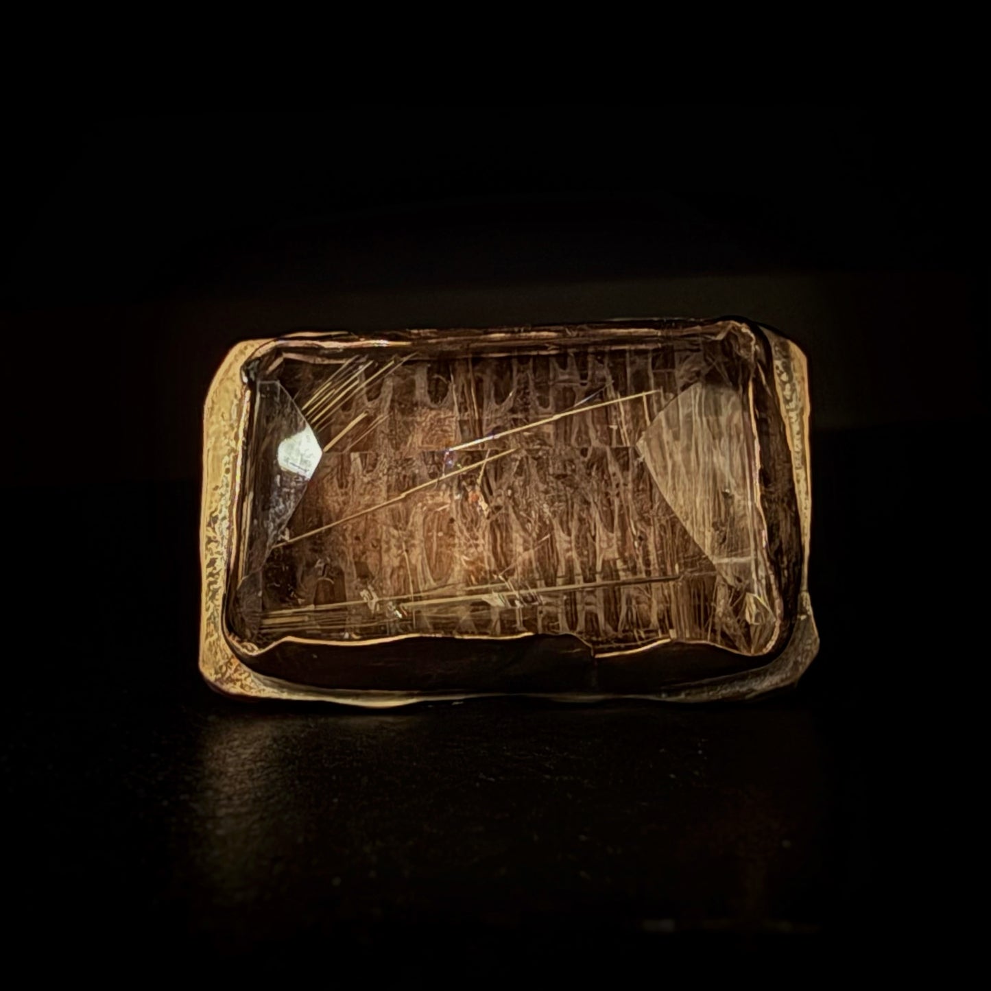 Rutilated Quartz Over Snakeskin Bronze Ring