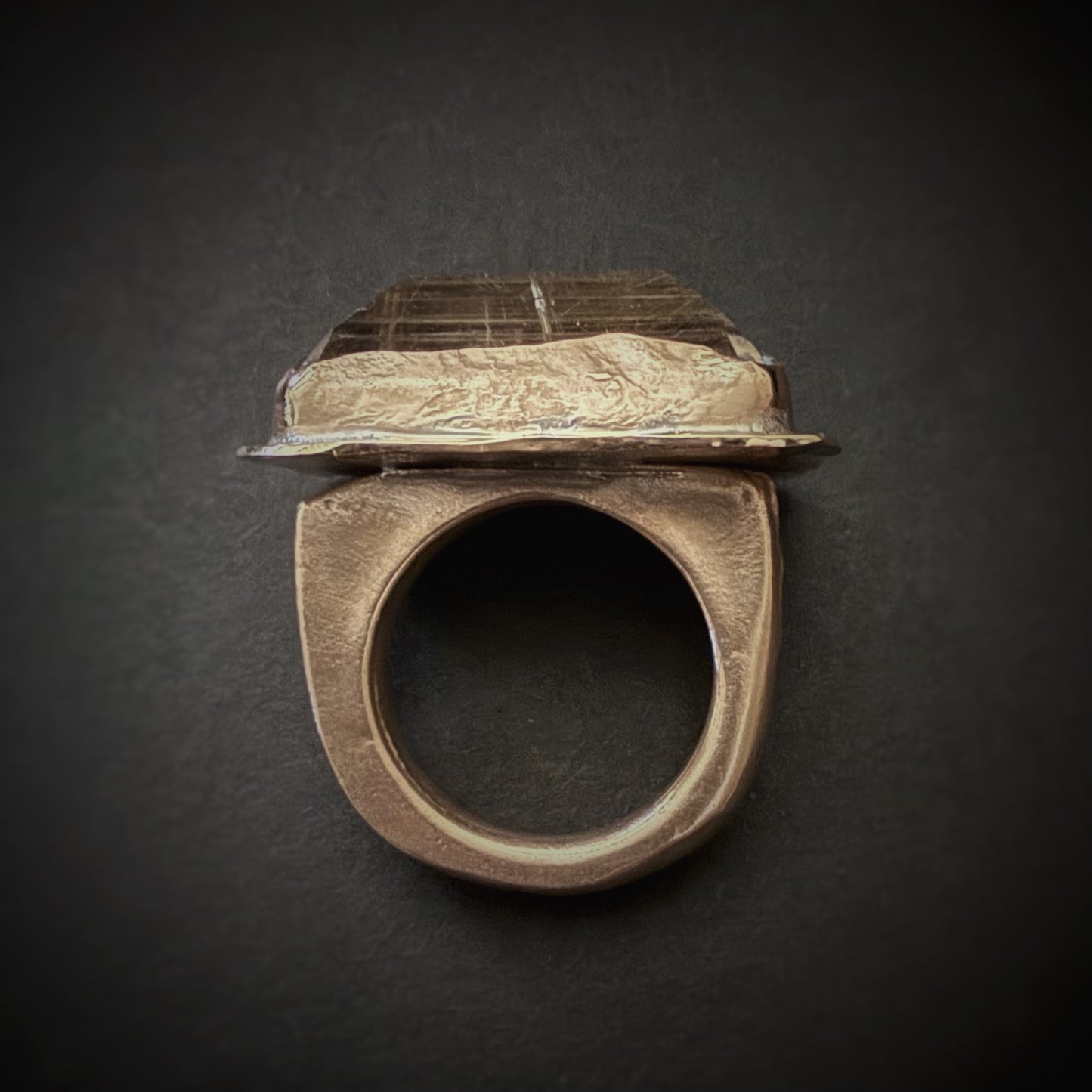 Rutilated Quartz Over Snakeskin Bronze Ring