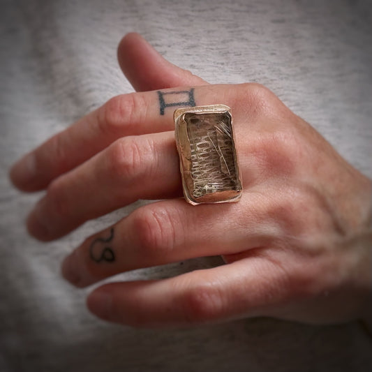 Rutilated Quartz Over Snakeskin Bronze Ring