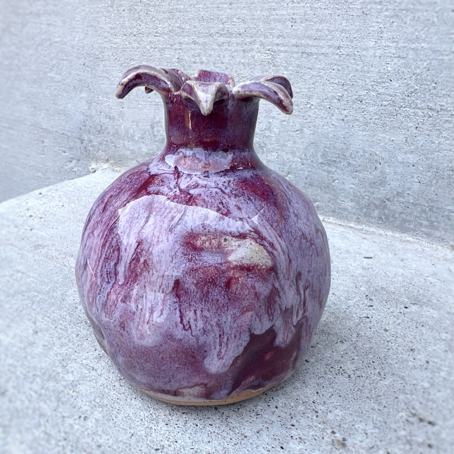 Ceramic Pomegranate Bud Vase - Lavender “Iced” Raspberry