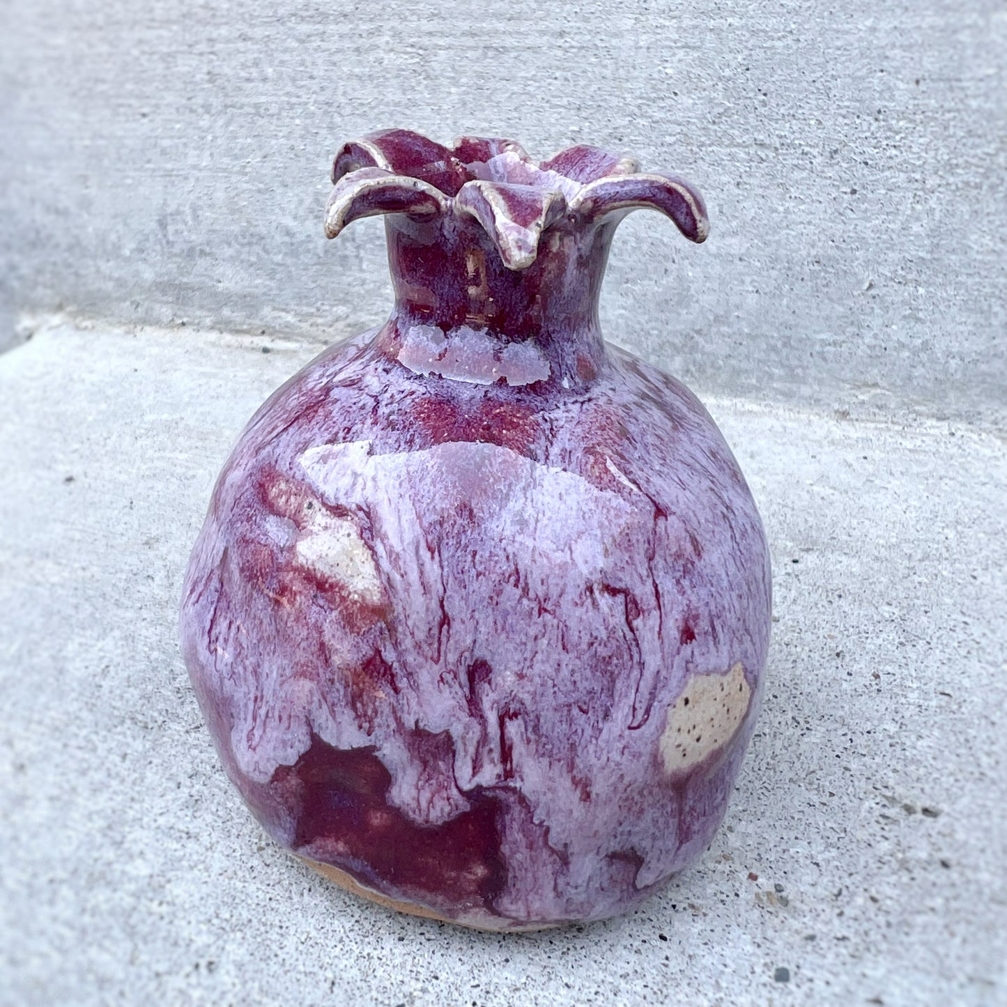 Ceramic Pomegranate Bud Vase - Lavender “Iced” Raspberry