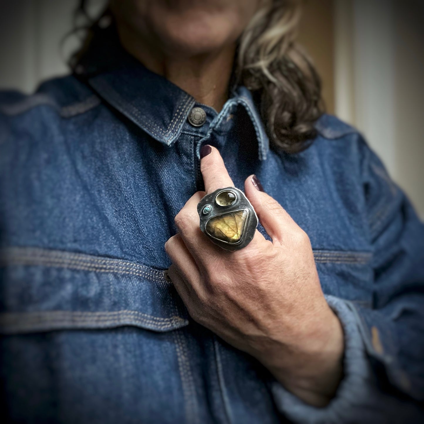 Labradorite, Citrine, and Turquoise “Triple Treat” Ring