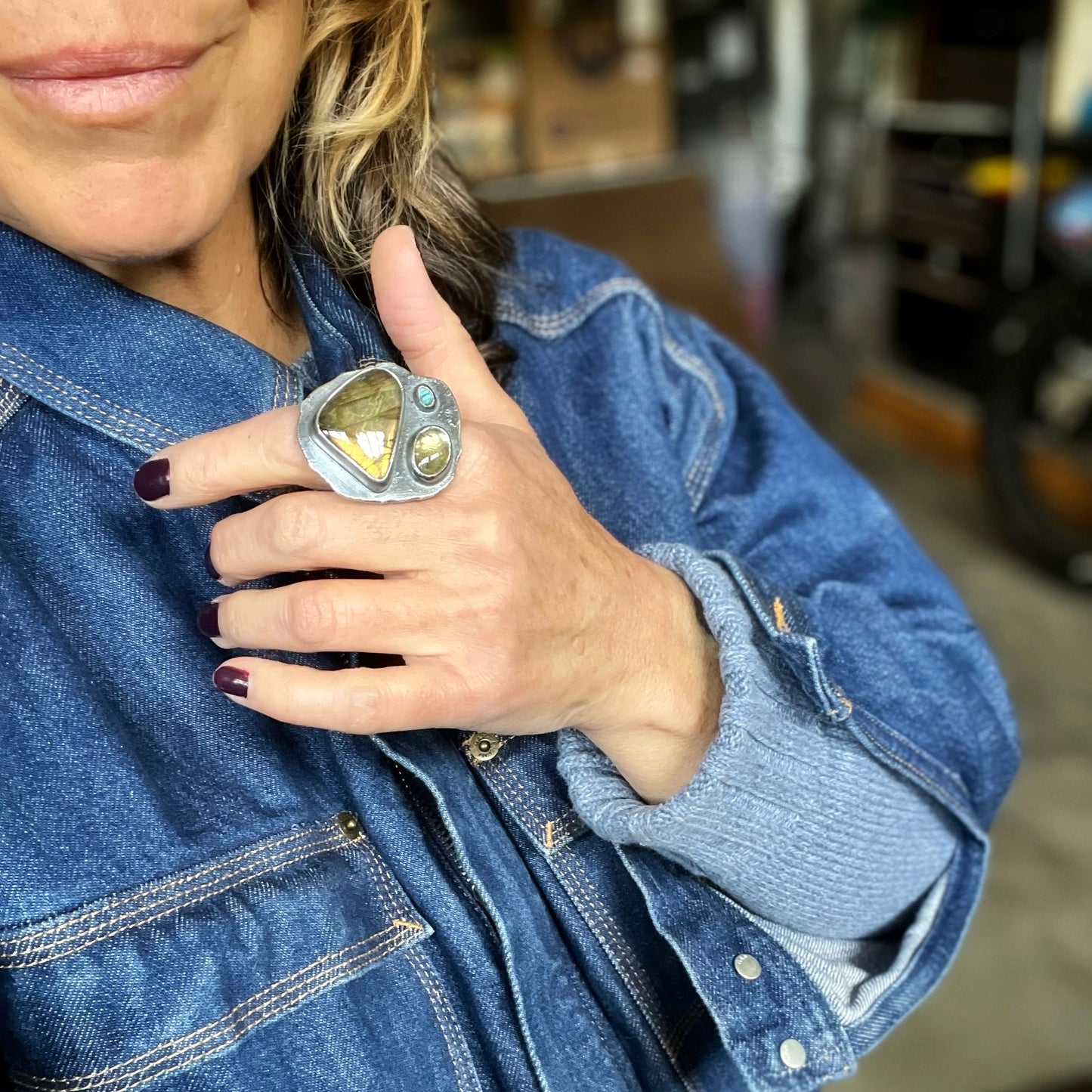 Labradorite, Citrine, and Turquoise “Triple Treat” Ring