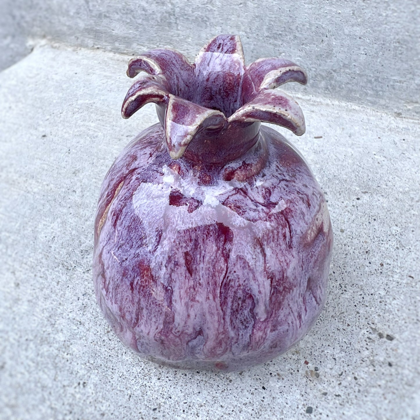 Ceramic Pomegranate Bud Vase - Lavender “Iced” Raspberry