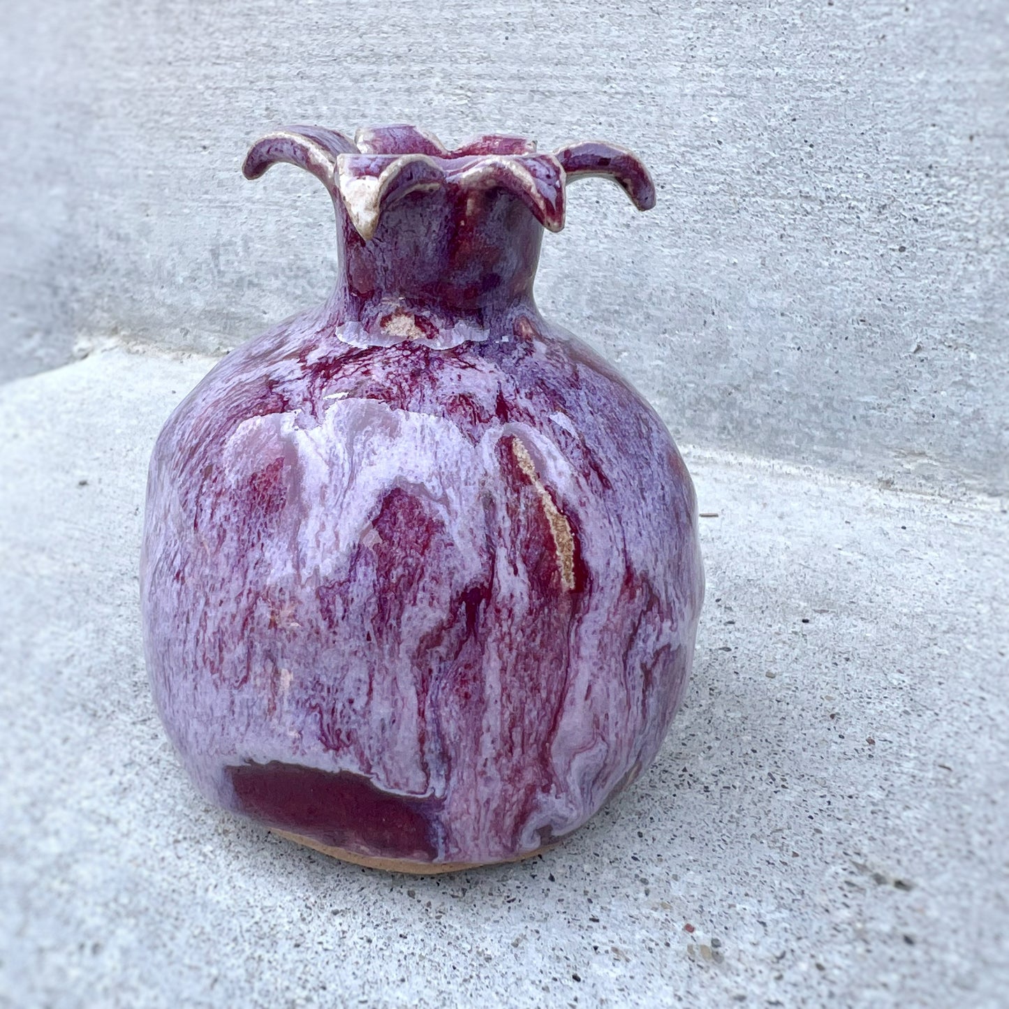 Ceramic Pomegranate Bud Vase - Lavender “Iced” Raspberry