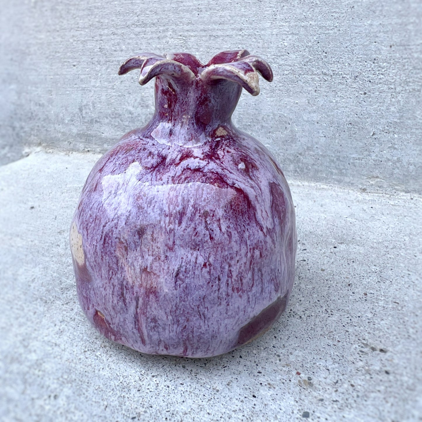 Ceramic Pomegranate Bud Vase - Lavender “Iced” Raspberry