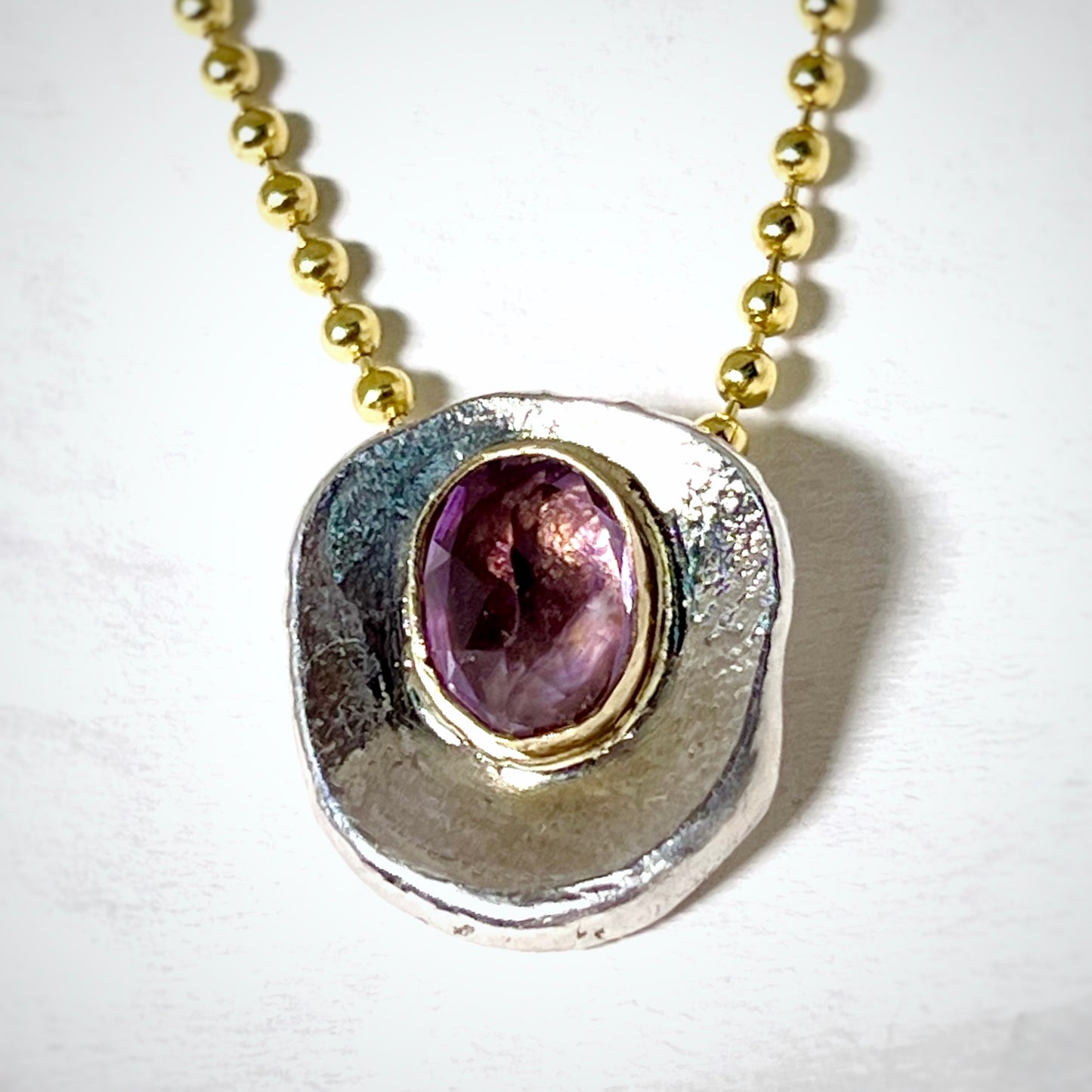 Amethyst Mixed Metal Pendant Necklace