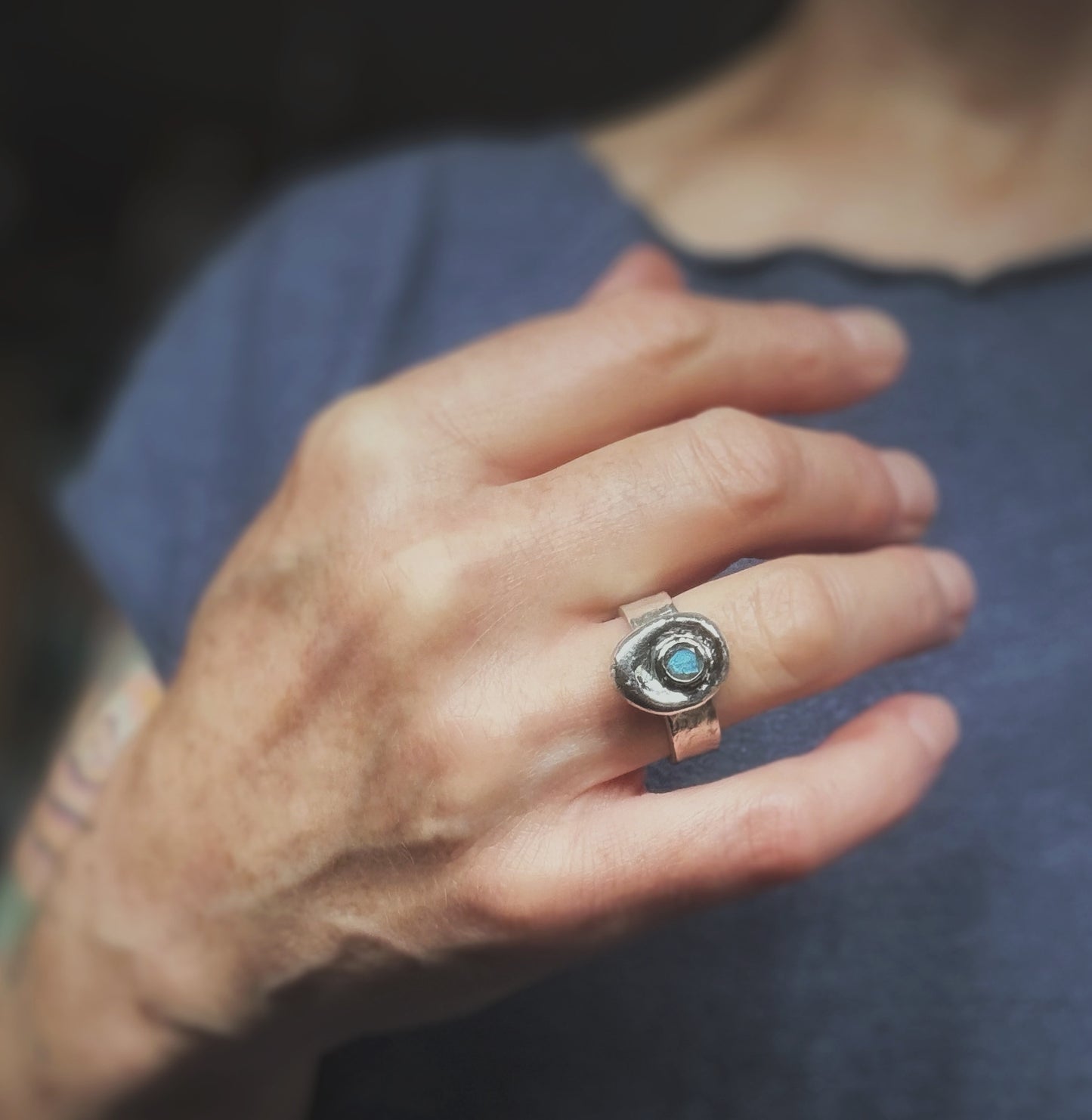 Brilliant Cut Labradorite Ring - US 8.5