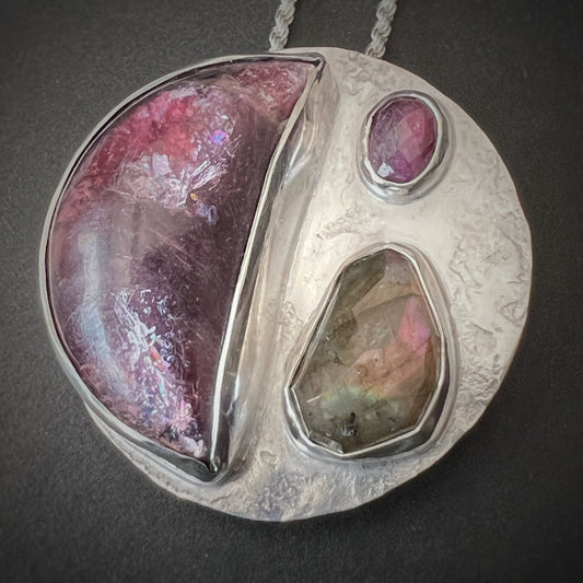 Lepidolite, Labradorite + Ruby Pendant/Brooch