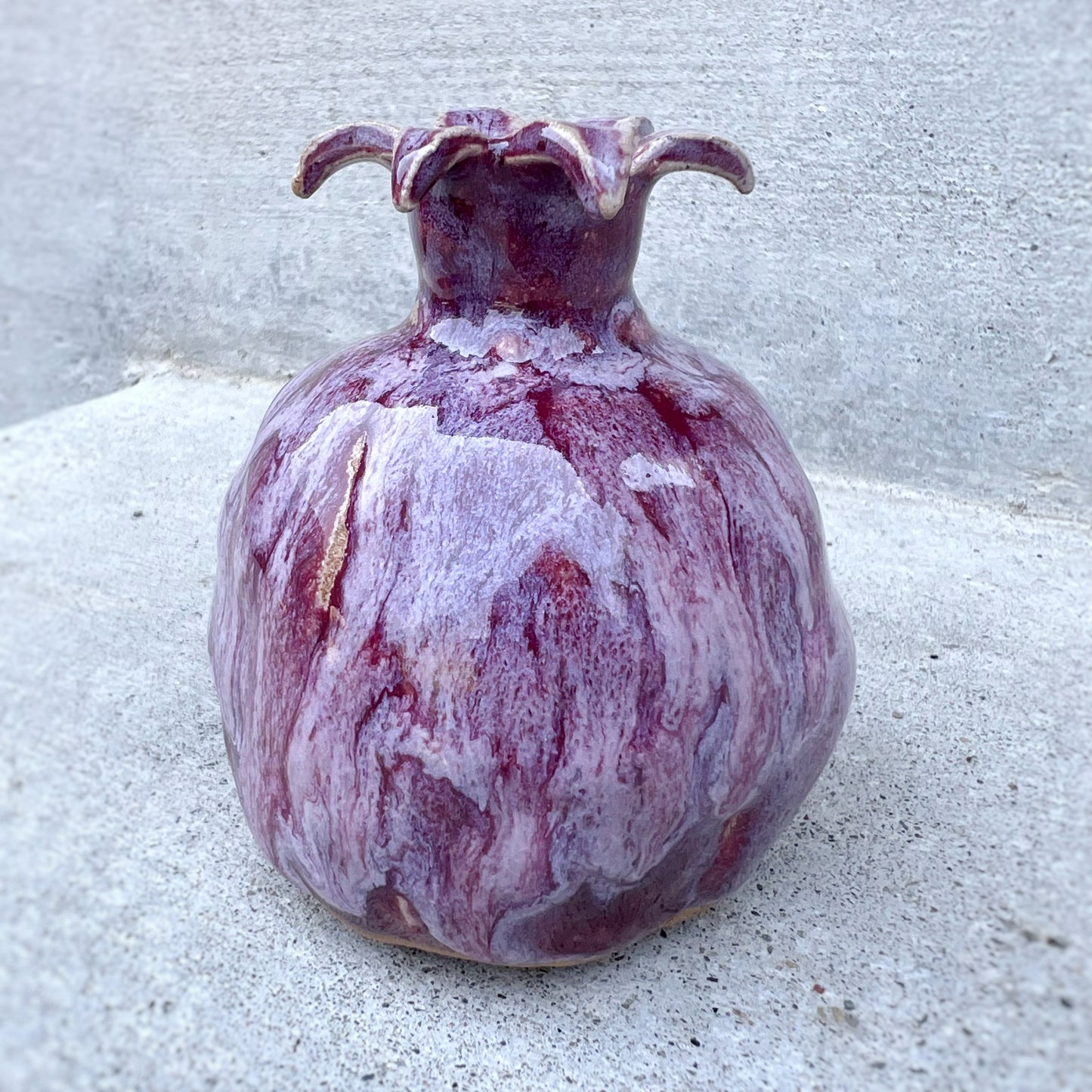 Ceramic Pomegranate Bud Vase - Lavender “Iced” Raspberry