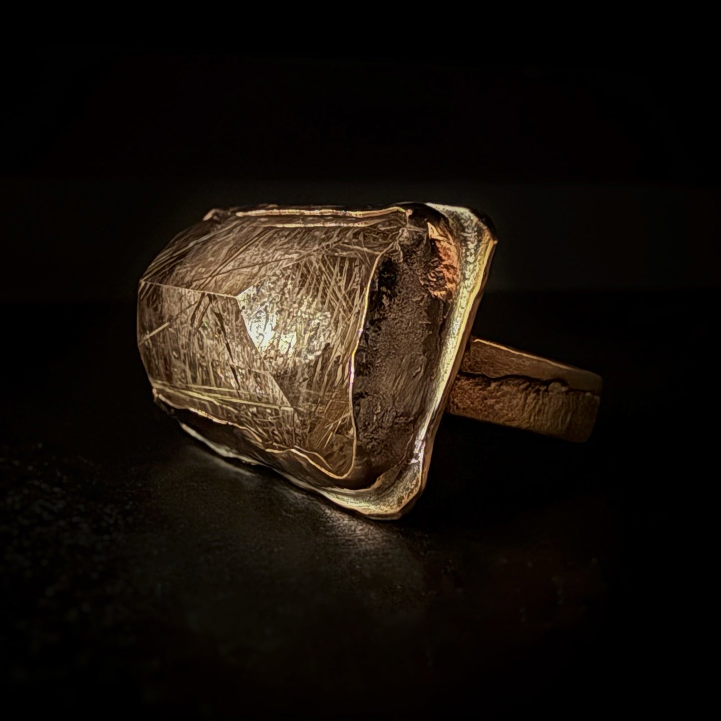 Rutilated Quartz Over Snakeskin Bronze Ring
