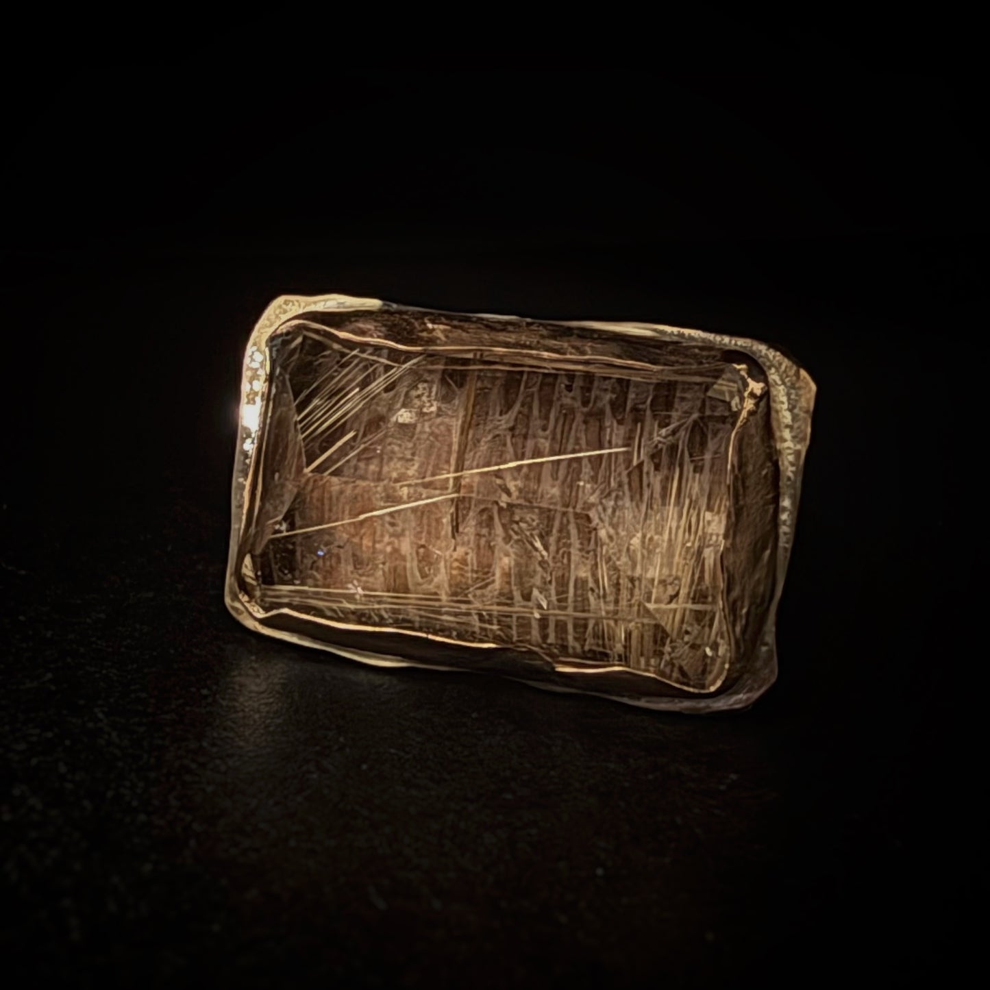Rutilated Quartz Over Snakeskin Bronze Ring