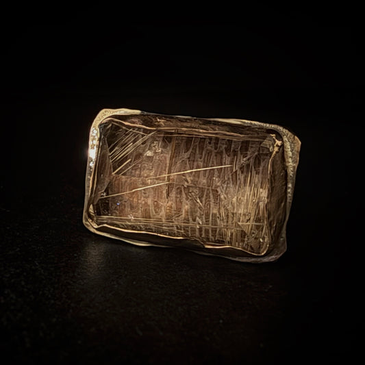 Rutilated Quartz Over Snakeskin Bronze Ring