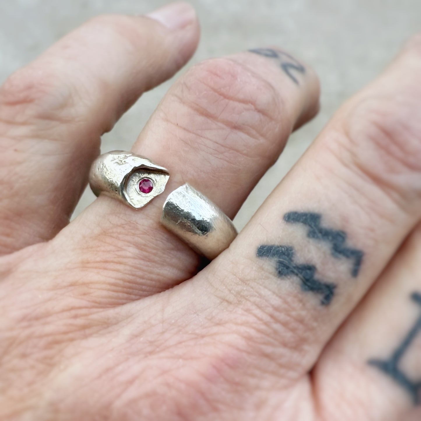 Ruby Sand Cast Split Band Ring