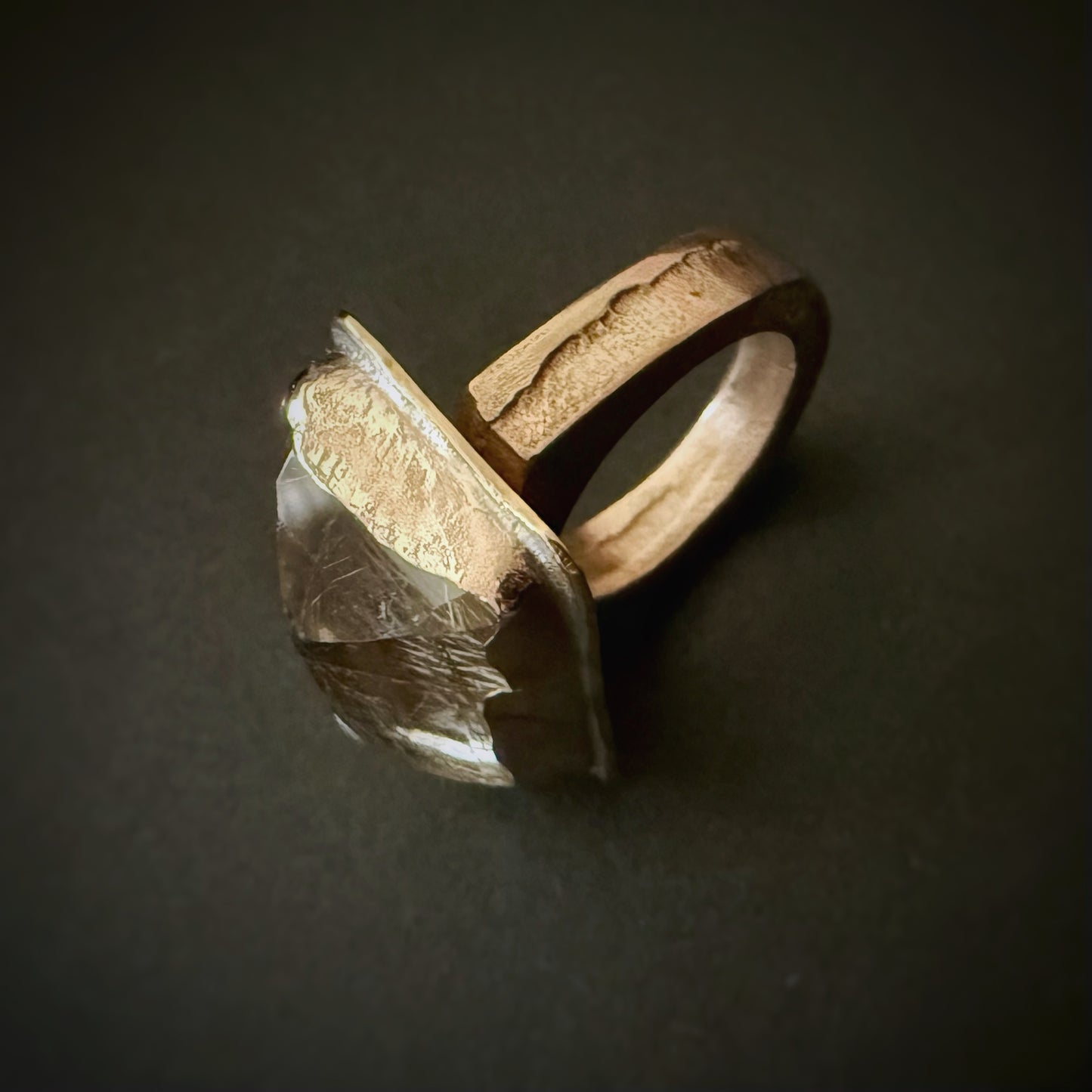 Rutilated Quartz Over Snakeskin Bronze Ring