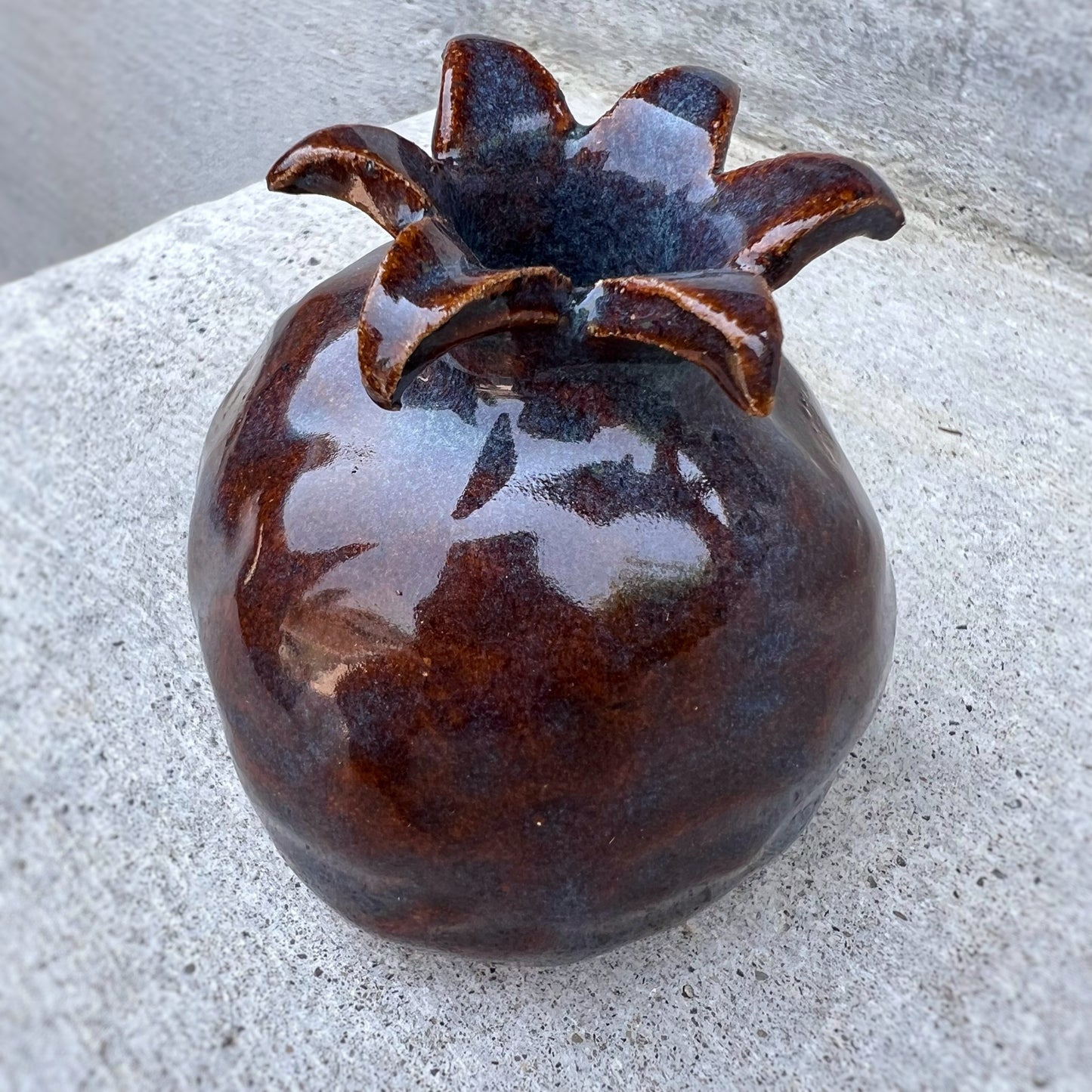 Ceramic Pomegranate Bud Vase - Iron Lustre