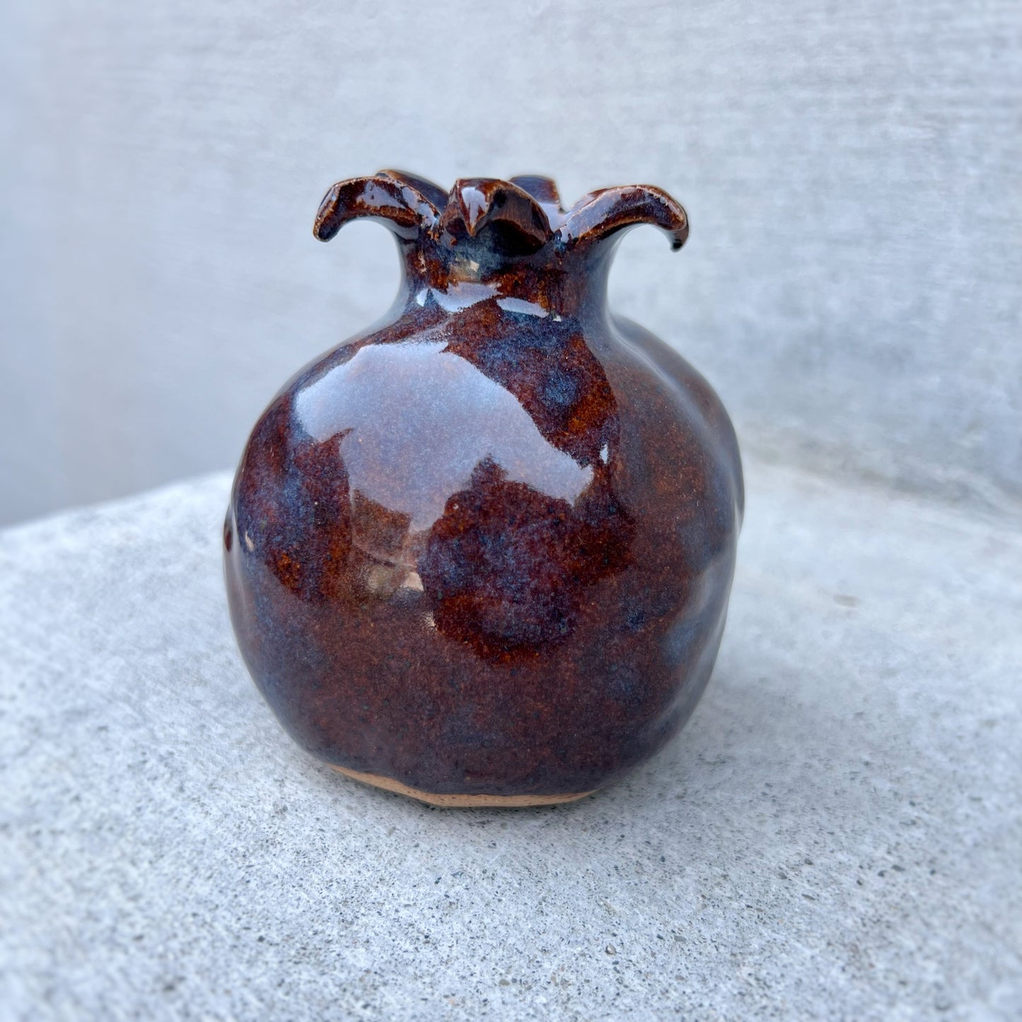 Ceramic Pomegranate Bud Vase - Iron Lustre