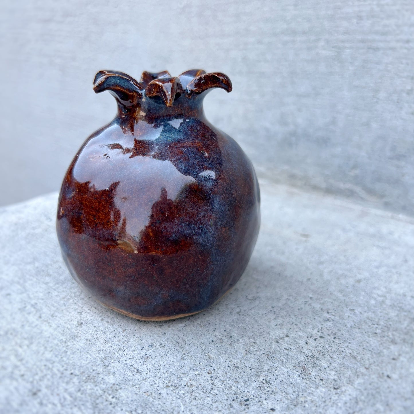 Ceramic Pomegranate Bud Vase - Iron Lustre