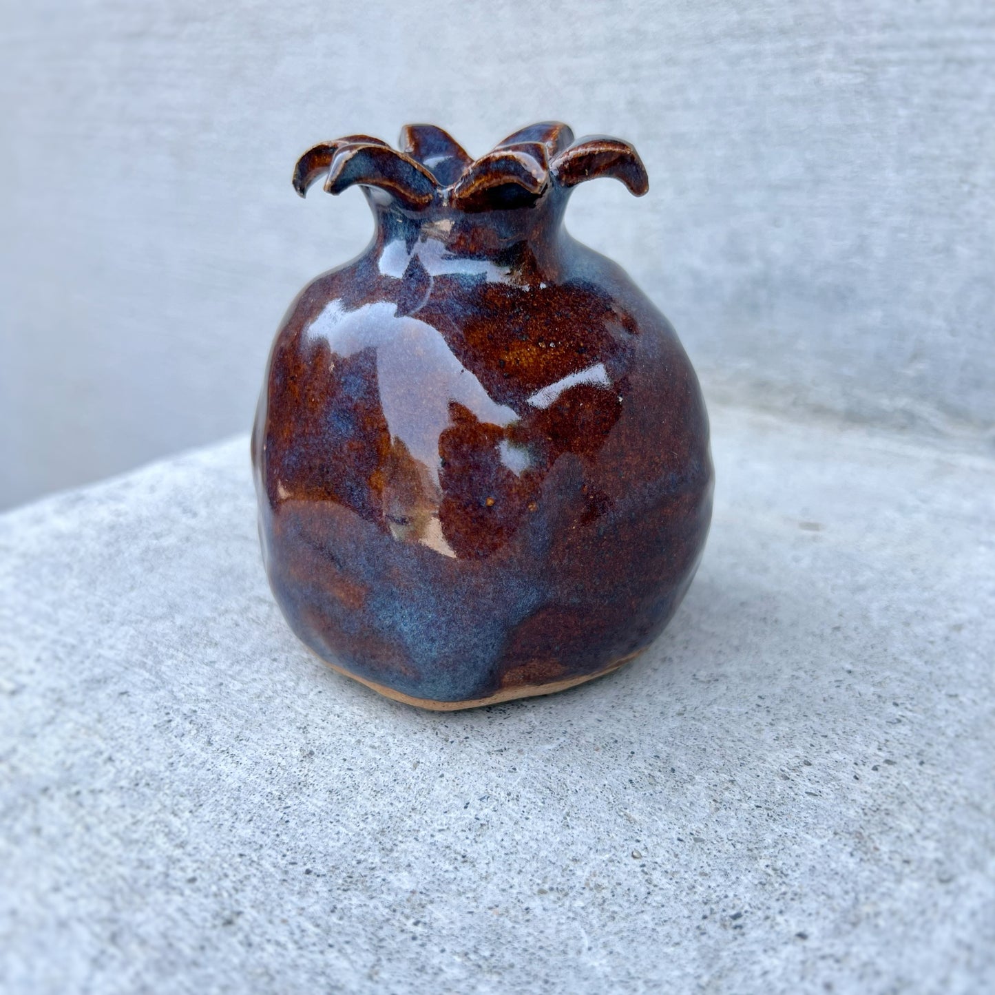 Ceramic Pomegranate Bud Vase - Iron Lustre