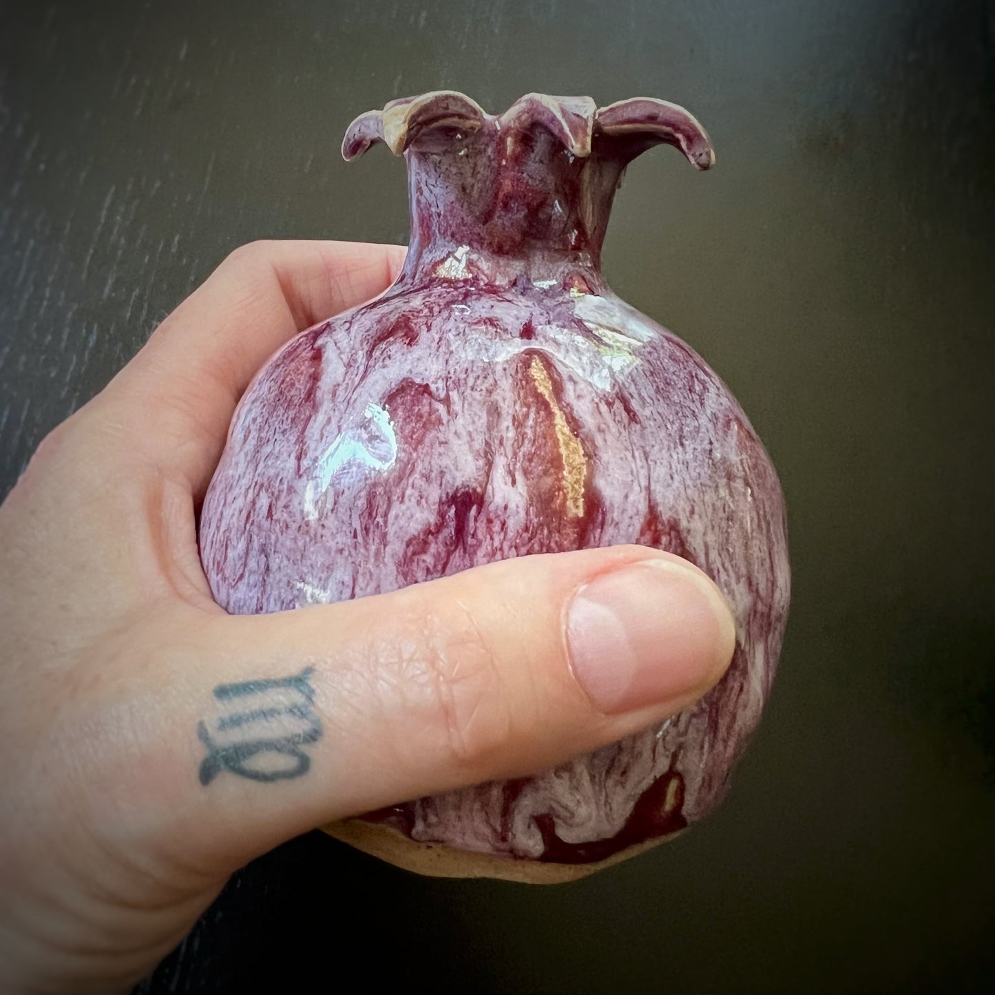 Ceramic Pomegranate Bud Vase - Lavender “Iced” Raspberry