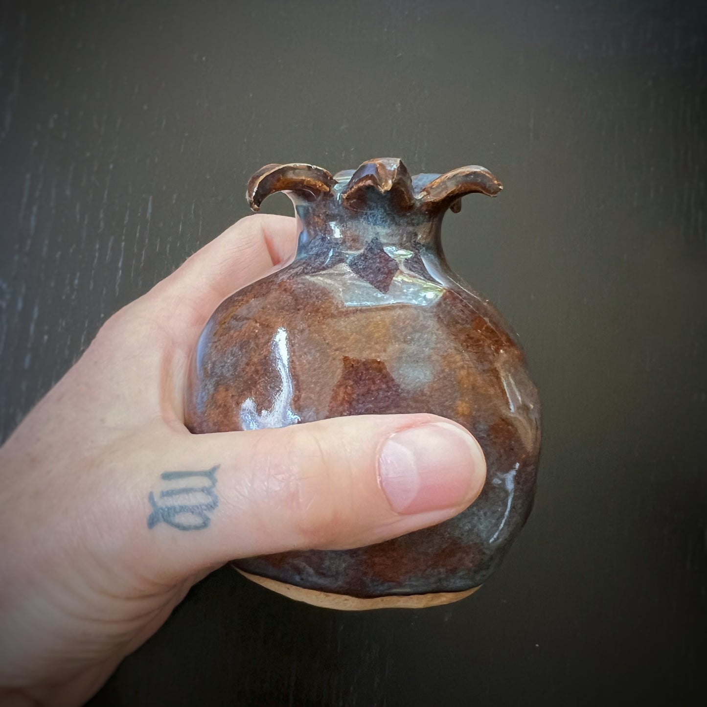 Ceramic Pomegranate Bud Vase - Iron Lustre