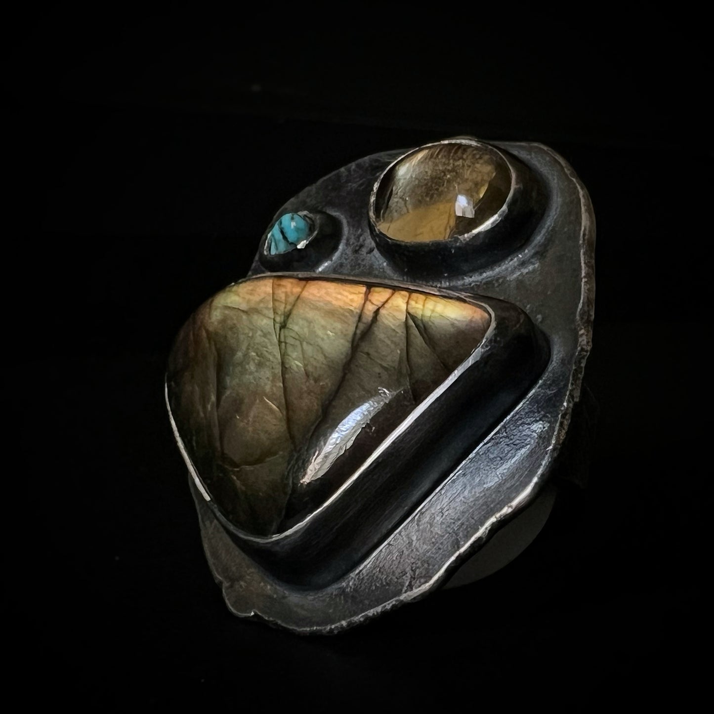 Labradorite, Citrine, and Turquoise “Triple Treat” Ring